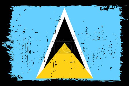 Saint Lucia flag - vector flag with stylish scratch effect and black grunge frame.