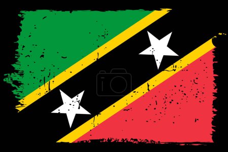 Flagge von St. Kitts und Nevis - Vektorfahne mit stylischem Scratch-Effekt und schwarzem Grunge-Rahmen.