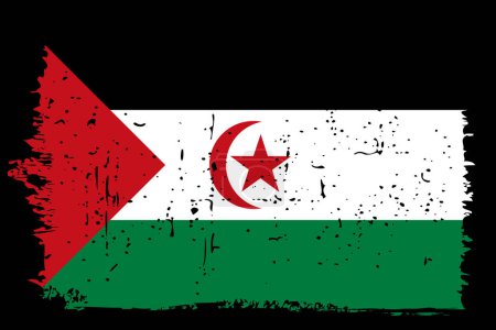 Bandera de República Árabe Saharaui Democrática - bandera vectorial con efecto de arañazo elegante y marco grunge negro.