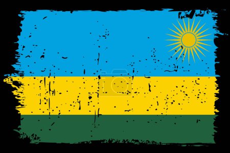 Ruanda-Flagge - Vektorfahne mit stylischem Scratch-Effekt und schwarzem Grunge-Rahmen.