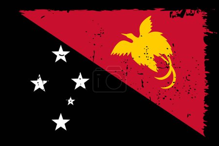 Papua-Neuguinea Flagge - Vektorfahne mit stylischem Scratch-Effekt und schwarzem Grunge-Rahmen.