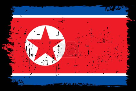 Bandera de Corea del Norte - bandera vectorial con efecto de arañazo elegante y marco grunge negro.