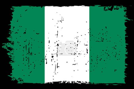 Nigeria flag - vector flag with stylish scratch effect and black grunge frame.