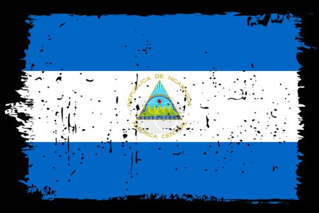 Nicaragua flag - vector flag with stylish scratch effect and black grunge frame.