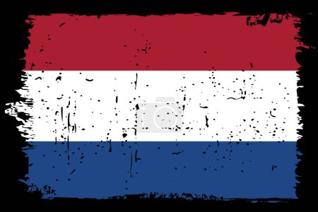 Bandera de Holanda - bandera vectorial con efecto de arañazo elegante y marco grunge negro.