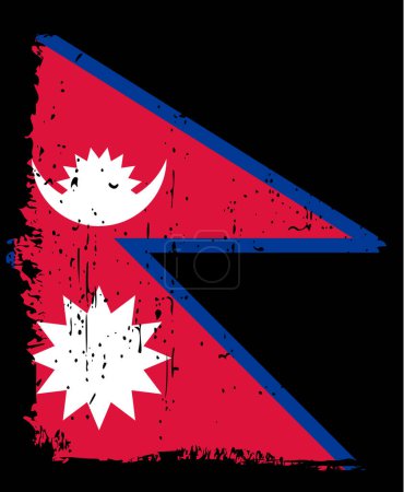 Drapeau du Népal - drapeau vectoriel avec effet rayure élégant et cadre grunge noir.