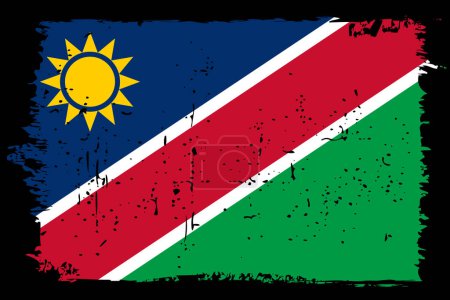 Namibia Flagge - Vektorfahne mit stylischem Scratch-Effekt und schwarzem Grunge-Rahmen.