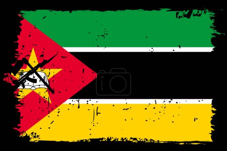 Mosambik Flagge - Vektorfahne mit stylischem Scratch-Effekt und schwarzem Grunge-Rahmen.