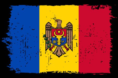 Bandera de Moldavia - bandera vectorial con efecto de arañazo elegante y marco grunge negro.