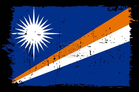 Marshall Islands flag - vector flag with stylish scratch effect and black grunge frame.