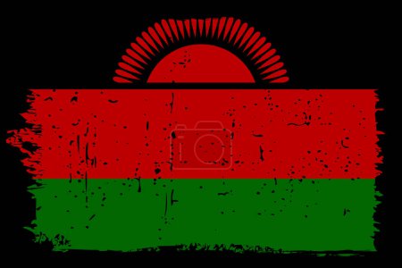 Bandera de Malawi - bandera vectorial con efecto de arañazo elegante y marco grunge negro.