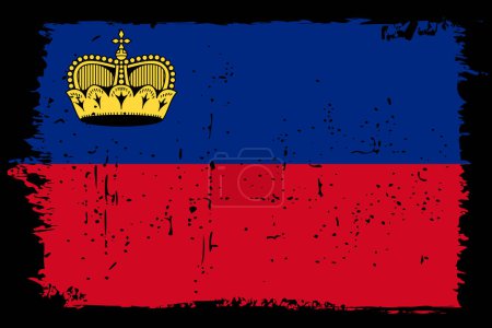 Drapeau Liechtenstein - drapeau vectoriel avec effet scratch élégant et cadre grunge noir.