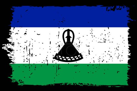 Lesotho flag - vector flag with stylish scratch effect and black grunge frame.