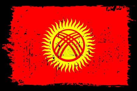 Kyrgyzstan flag - vector flag with stylish scratch effect and black grunge frame.