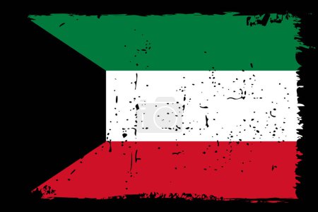 Bandera de Kuwait - bandera vectorial con efecto de arañazo elegante y marco grunge negro.