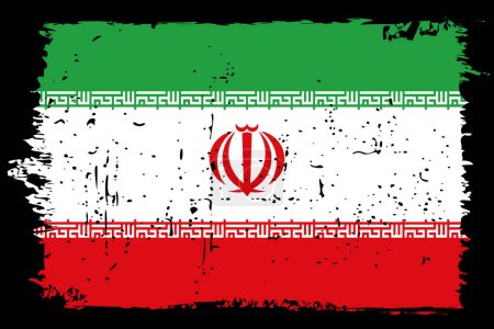 Iranische Flagge - Vektorfahne mit stylischem Scratch-Effekt und schwarzem Grunge-Rahmen.