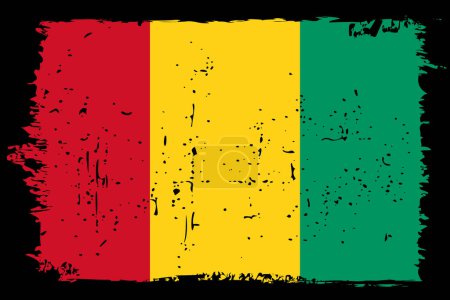Bandera de Guinea - bandera vectorial con efecto de arañazo elegante y marco grunge negro.