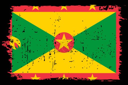 Grenada Flagge - Vektor Flagge mit stylischem Scratch Effekt und schwarzem Grunge Rahmen.