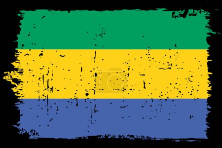 Drapeau Gabon - drapeau vectoriel avec effet scratch élégant et cadre grunge noir.