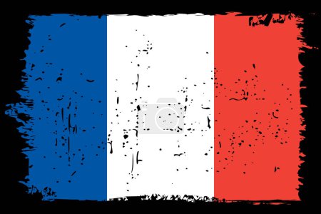 Bandera de Francia - bandera vectorial con efecto de arañazo elegante y marco grunge negro.