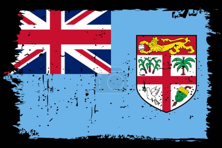Bandera de Fiyi - bandera vectorial con efecto de arañazo elegante y marco grunge negro.