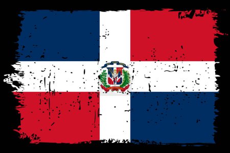 Dominican Republic flag - vector flag with stylish scratch effect and black grunge frame.