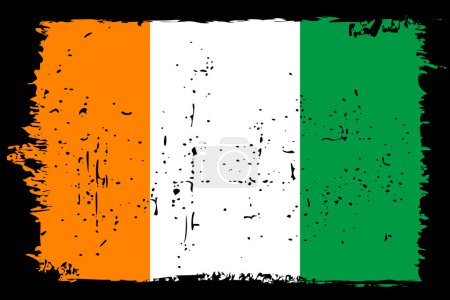 Flagge der Elfenbeinküste - Vektorfahne mit stylischem Scratch-Effekt und schwarzem Grunge-Rahmen.