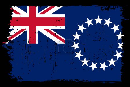 Cook Islands Flagge - Vektorfahne mit stylischem Scratch-Effekt und schwarzem Grunge-Rahmen.