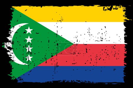 Comoros flag - vector flag with stylish scratch effect and black grunge frame.