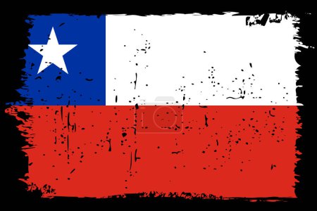 Drapeau Chili - drapeau vectoriel avec effet rayure élégant et cadre grunge noir.