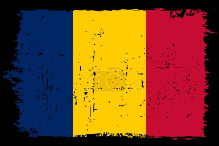 Chad flag - vector flag with stylish scratch effect and black grunge frame.