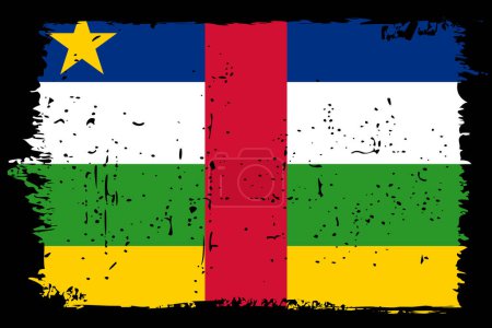 Central African Republic flag - vector flag with stylish scratch effect and black grunge frame.