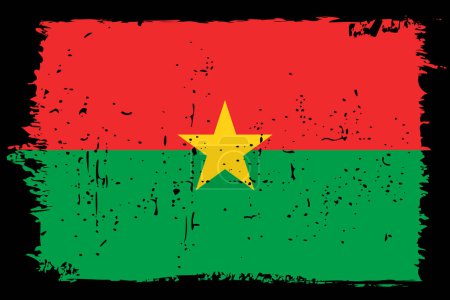 Burkina Faso Flagge - Vektorfahne mit stylischem Scratch-Effekt und schwarzem Grunge-Rahmen.
