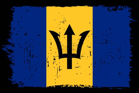 Barbados flag - vector flag with stylish scratch effect and black grunge frame.
