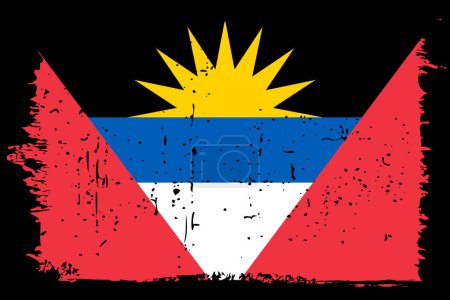 Flagge von Antigua und Barbuda - Vektorflagge mit stylischem Scratch-Effekt und schwarzem Grunge-Rahmen.