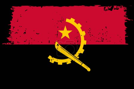 Angola Flagge - Vektorfahne mit stylischem Scratch-Effekt und schwarzem Grunge-Rahmen.
