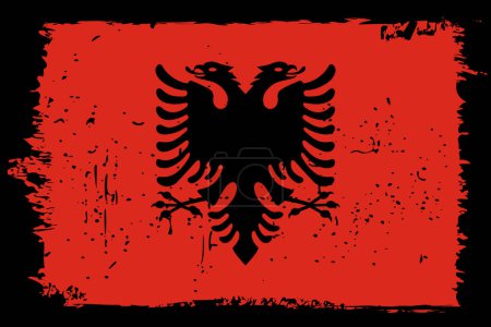 Albanien-Flagge - Vektorfahne mit stylischem Scratch-Effekt und schwarzem Grunge-Rahmen.