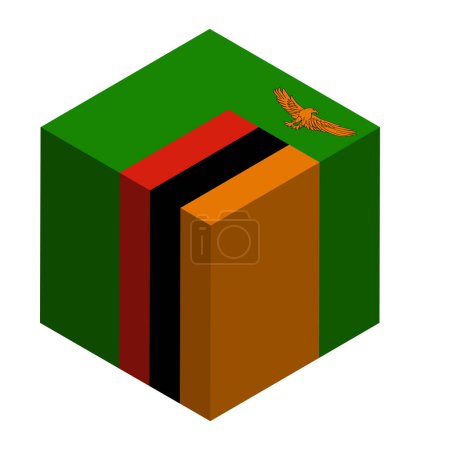Bandera de Zambia - cubo isométrico 3D aislado sobre fondo blanco. Objeto vectorial.