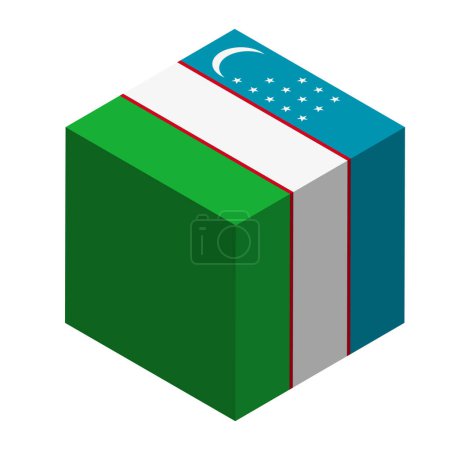 Bandera de Uzbekistán - cubo isométrico 3D aislado sobre fondo blanco. Objeto vectorial.