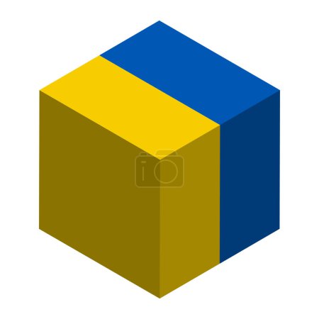 Bandera de Ucrania - cubo isométrico 3D aislado sobre fondo blanco. Objeto vectorial.