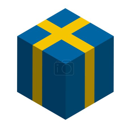 Bandera de Suecia - cubo isométrico 3D aislado sobre fondo blanco. Objeto vectorial.