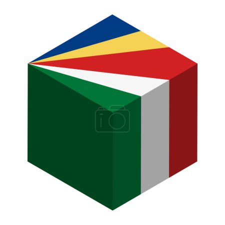Bandera de Seychelles - cubo isométrico 3D aislado sobre fondo blanco. Objeto vectorial.