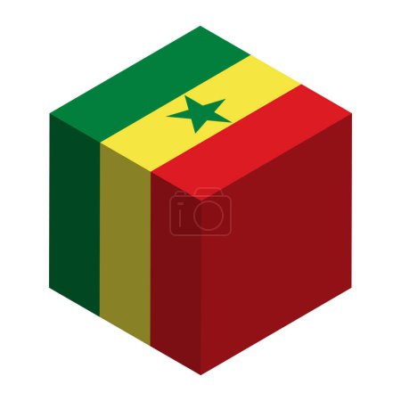 Drapeau Sénégal - cube 3D isométrique isolé sur fond blanc. Objet vectoriel.