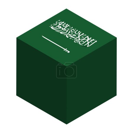 Drapeau Arabie Saoudite - cube 3D isométrique isolé sur fond blanc. Objet vectoriel.