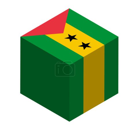 Bandera de Santo Tomé y Príncipe - cubo isométrico 3D aislado sobre fondo blanco. Objeto vectorial.