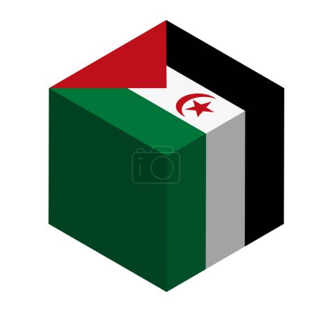 Bandera saharaui de la República Árabe Democrática - cubo isométrico 3D aislado sobre fondo blanco. Objeto vectorial.