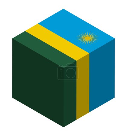 Rwanda flag - isometric 3D cube isolated on white background. Vector object.