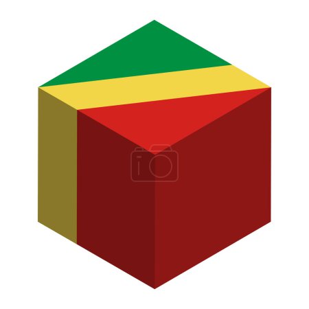 Drapeau République du Congo - cube 3D isométrique isolé sur fond blanc. Objet vectoriel.