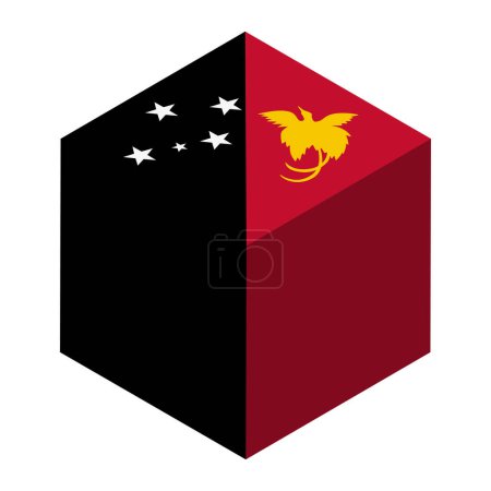 Bandera de Papúa Nueva Guinea - cubo isométrico 3D aislado sobre fondo blanco. Objeto vectorial.