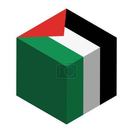 Drapeau palestinien - cube 3D isométrique isolé sur fond blanc. Objet vectoriel.